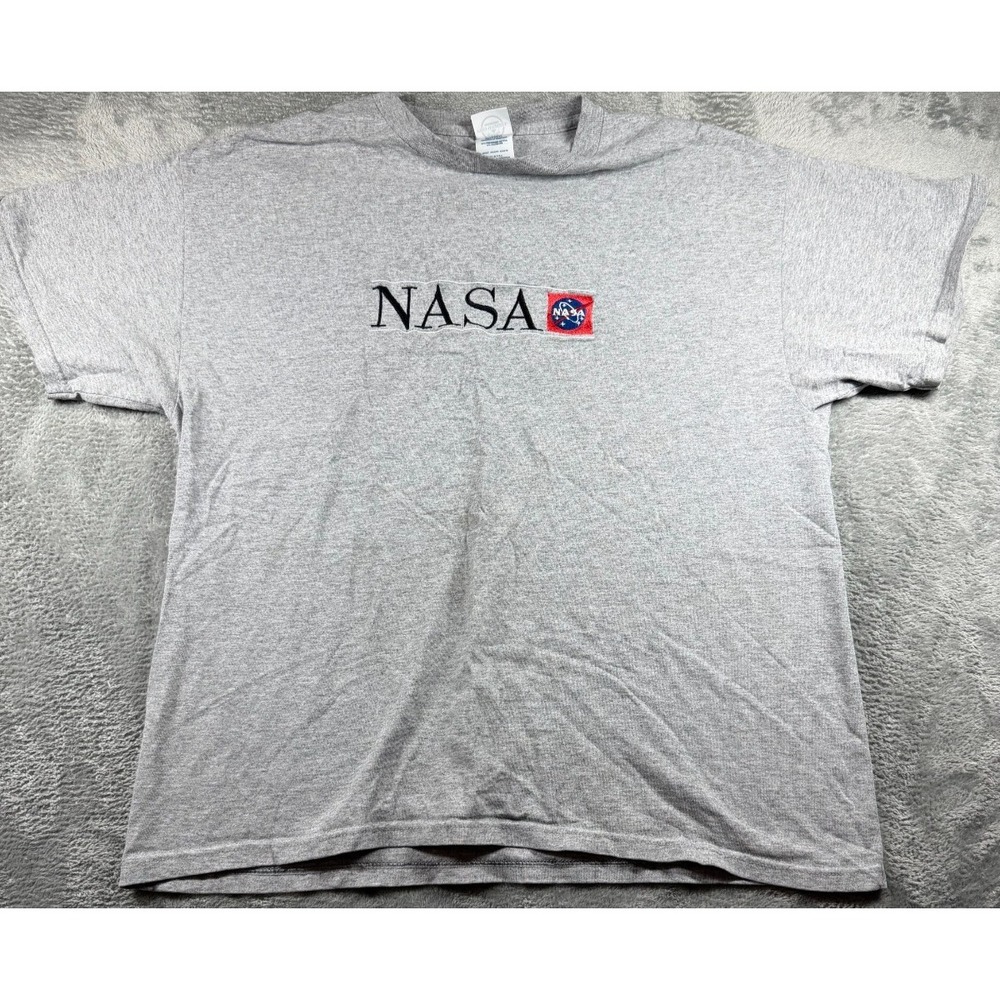 Vintage NASA Embroidered Logo T Shirt Men's XL Gray Delta Pro Weight USA